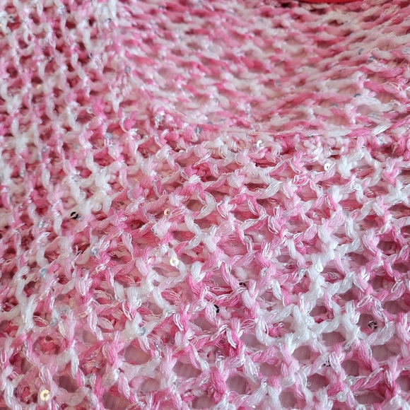 Pink & White Crochet Knit Sweater w/sparkles Size Small loose fit top - Picture 7 of 8